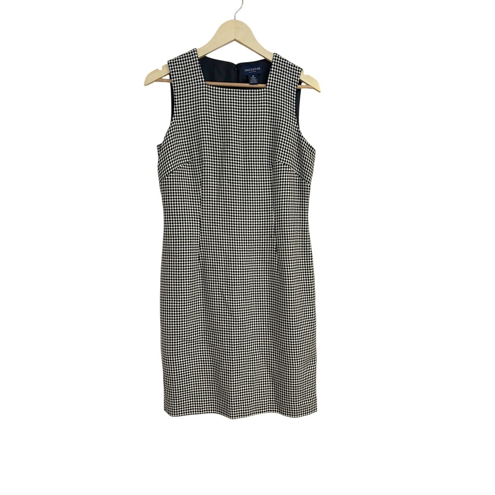 Vintage‎ Ann Taylor Black White Houndstooth Wool Pencil Dress, Size 8